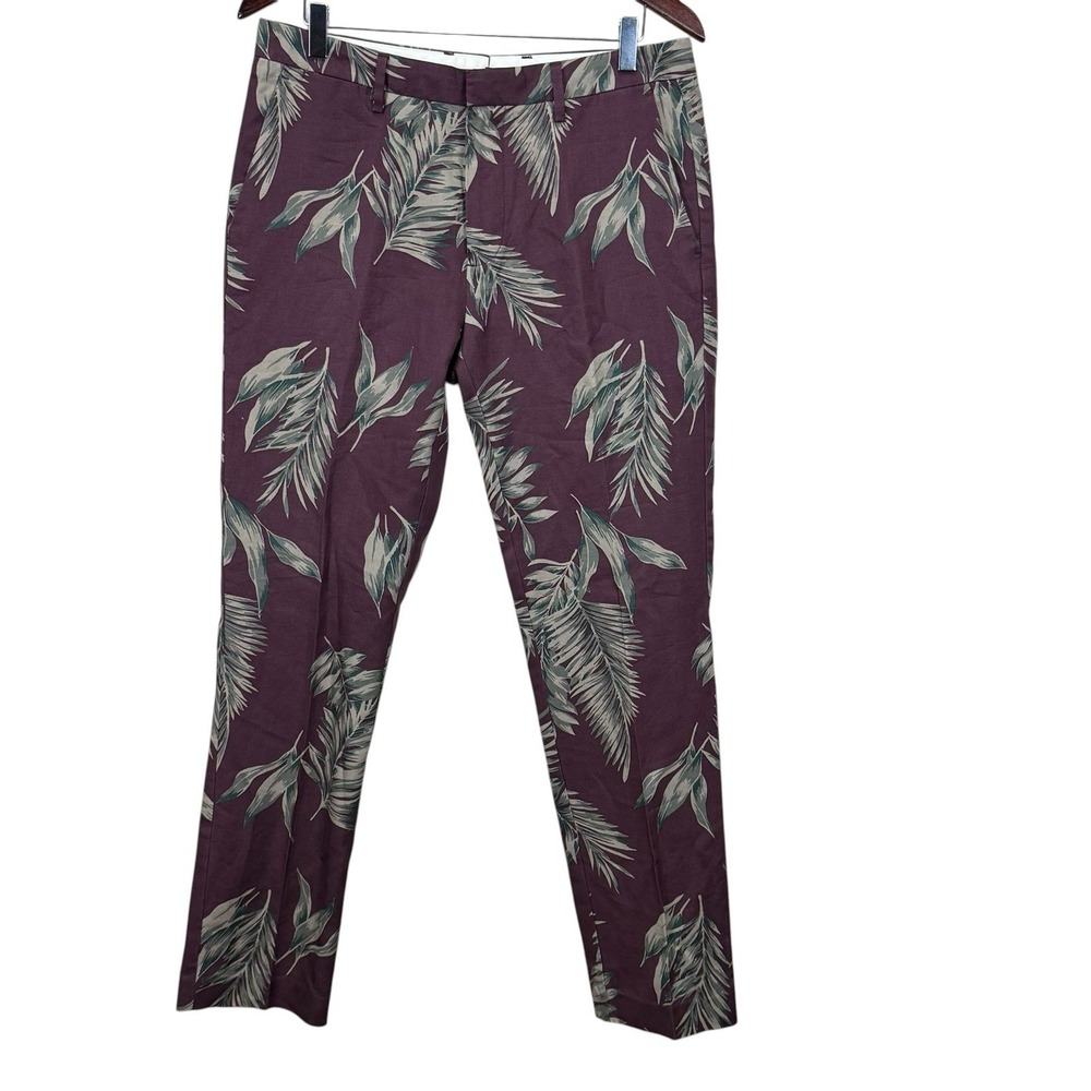 Bonobos Men's Chino Pants 32x32 – Cotton Linen Tropical Palm Print, Slim Fit